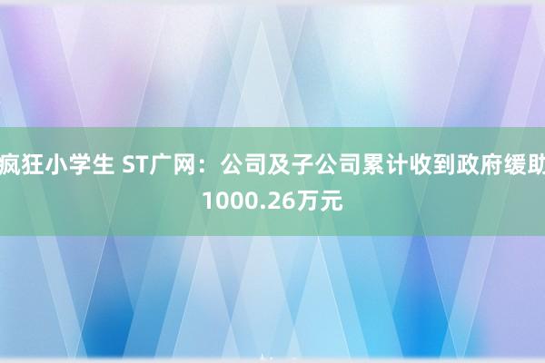 疯狂小学生 ST广网：公司及子公司累计收到政府缓助1000.26万元