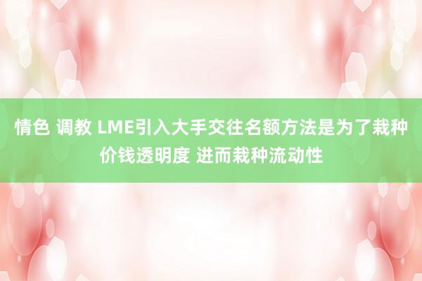 情色 调教 LME引入大手交往名额方法是为了栽种价钱透明度 进而栽种流动性